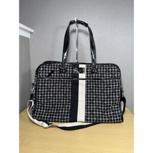 Kate Spade Classic Noel Print Triangular Duffle Travel Carry-on Bag Black Cream